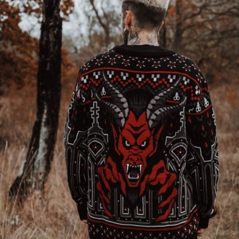 Killstar Black, Red & Gray Gothic Cathedral Knit Sweater - Picture 4 of 13